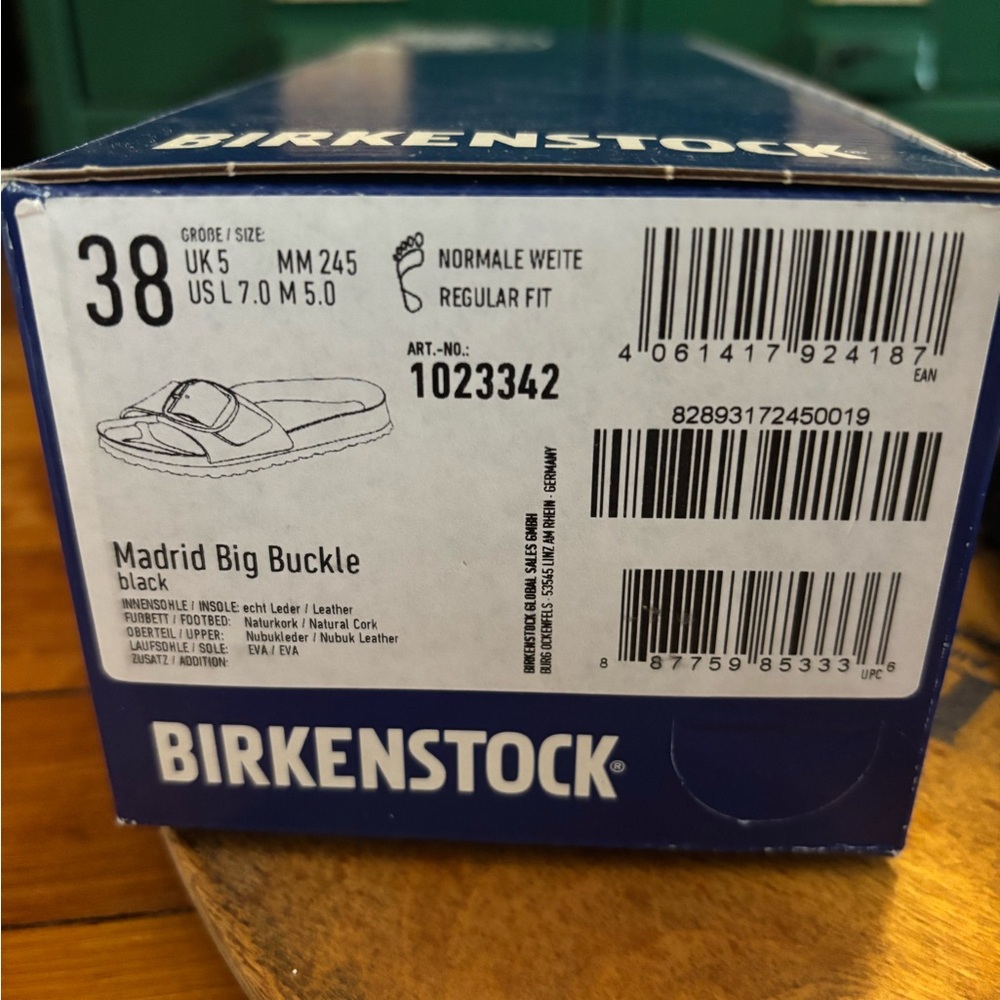 Birkenstock Madrid Big Buckle Nubuck Leather Black Sandals Gold 7 7.5 38 - Picture 4 of 6